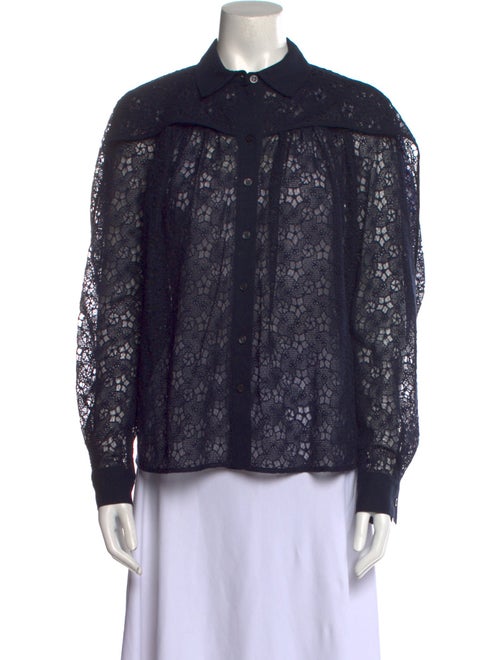 Lena Lumelsky Lace Pattern Long Sleeve Button-Up Top