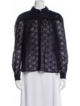 Lena Lumelsky Lace Pattern Long Sleeve Button-Up Top w/ Tags