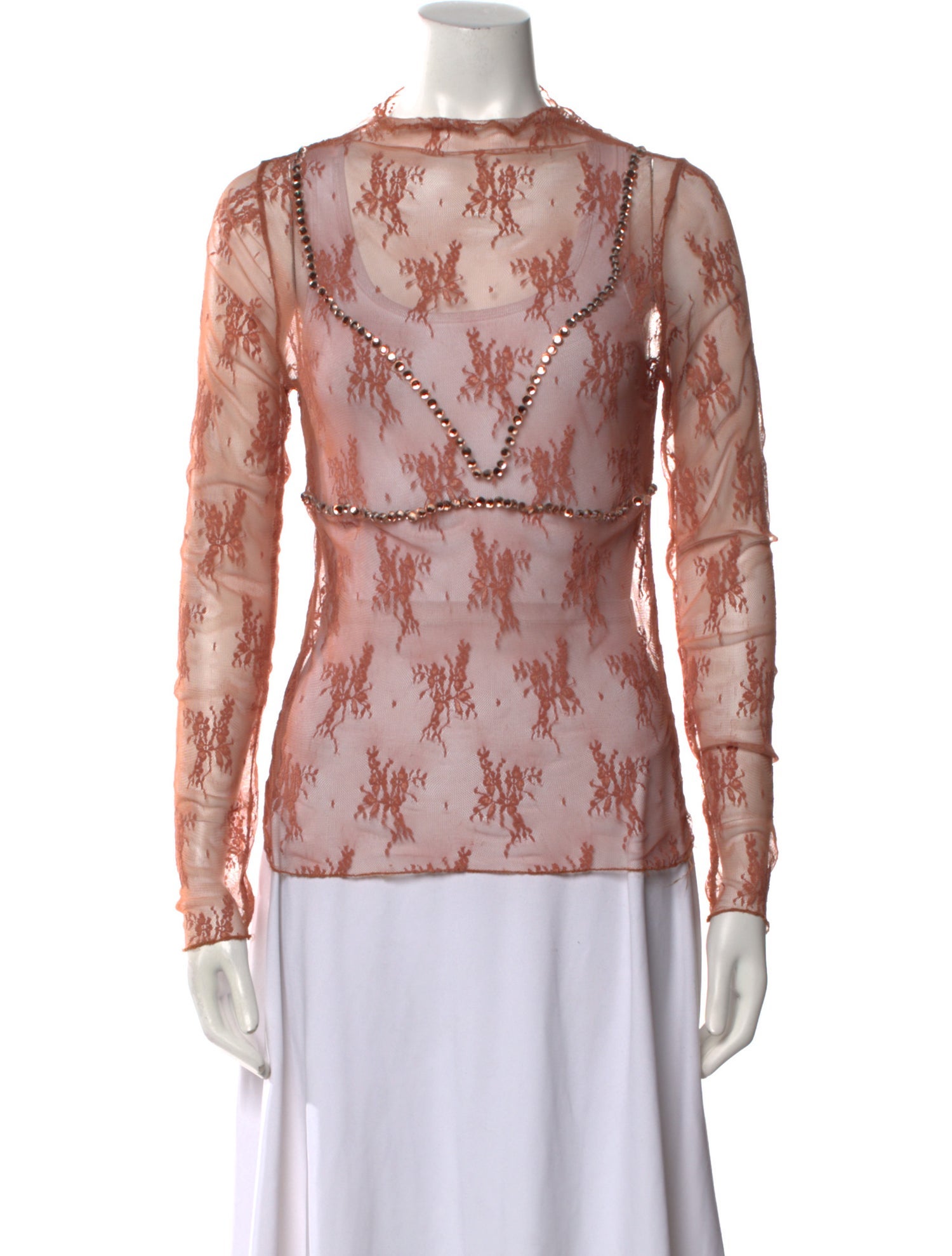 Lirika Matoshi Lace Pattern Mock Neck Blouse