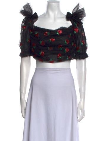 Lirika Matoshi Tops Mesh Floral Print Crop Top M