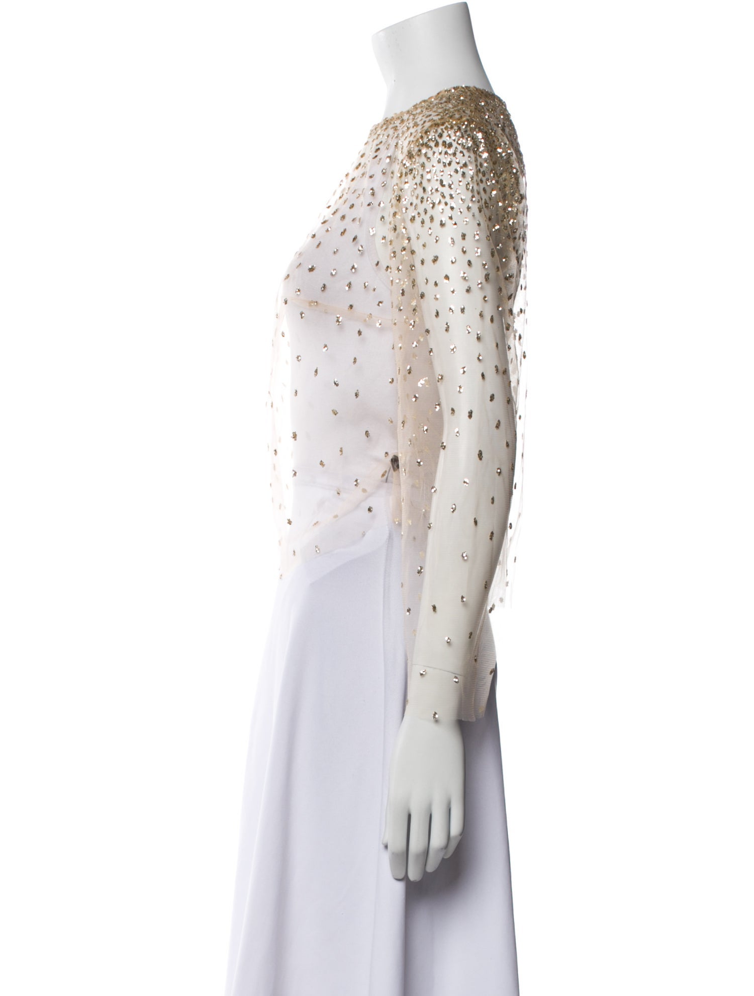 Lirika Matoshi Mesh Polka Dot Print Crop Top