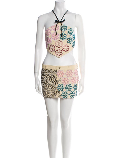 Lirika Matoshi Floral Print Beaded Accents Skirt Set