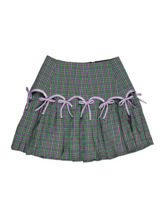 Lirika Matoshi Plaid Print Bow Accents Skirt Set