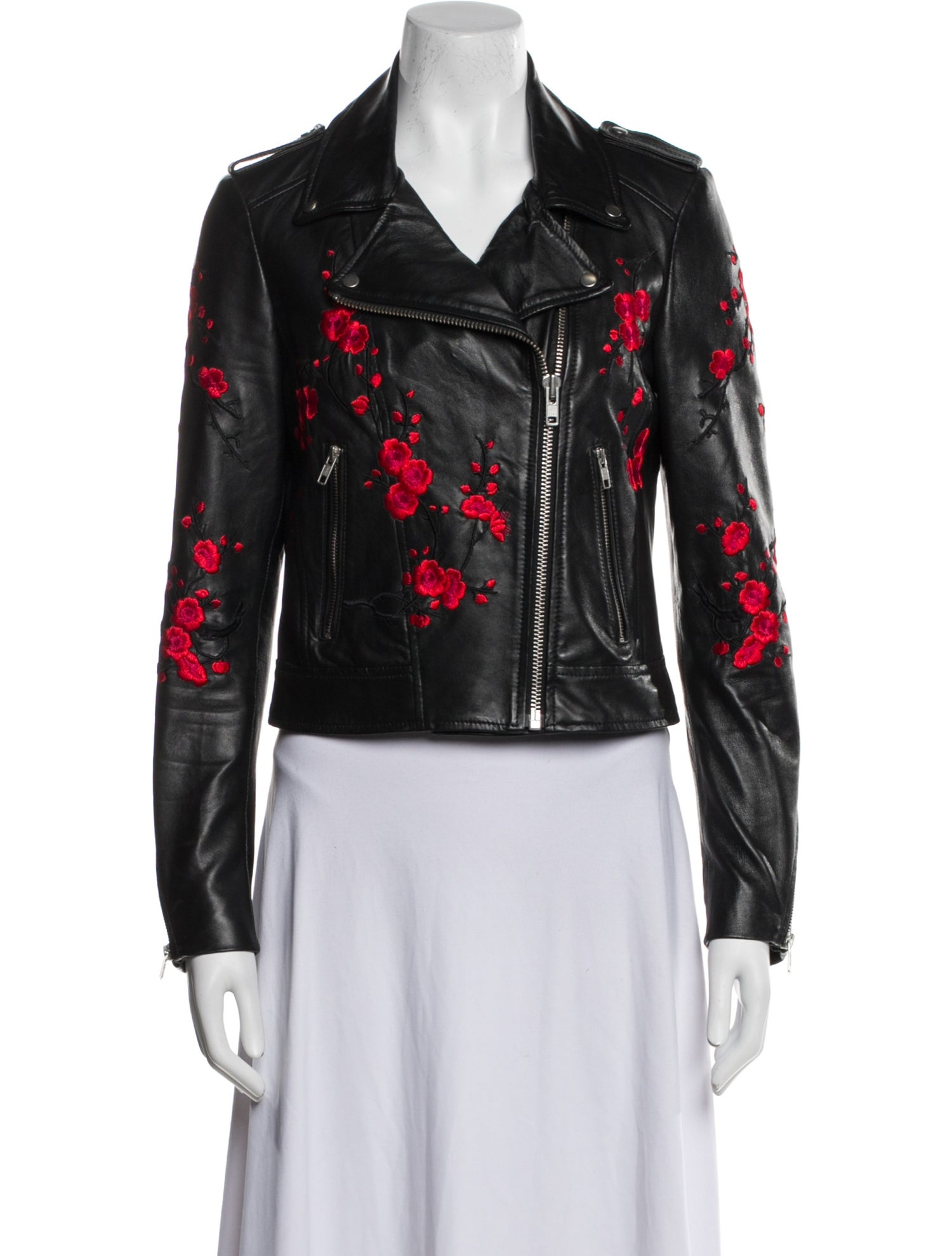 Lamarque Leather Floral Print Biker Jacket