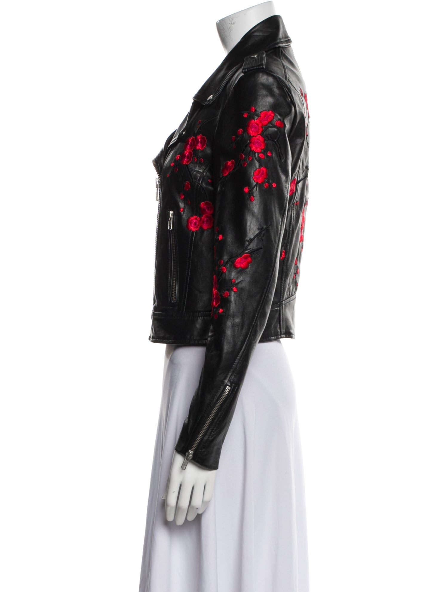 Lamarque Leather Floral Print Biker Jacket