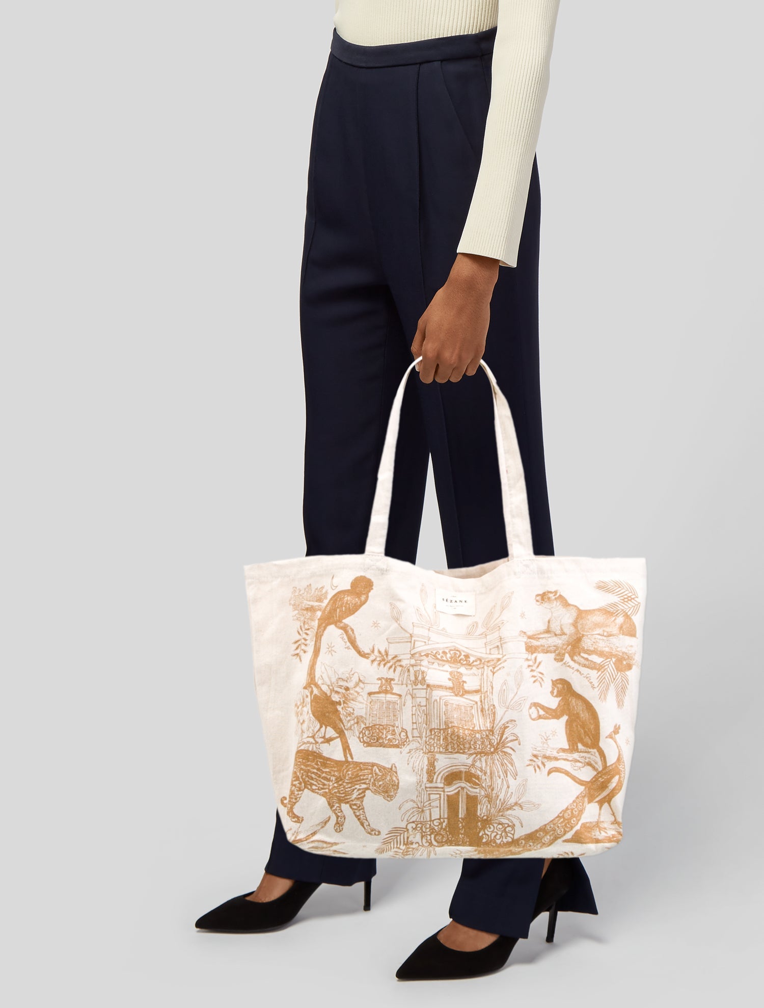 La Maille Sezane Canvas Printed Tote - Neutrals Totes, Handbags