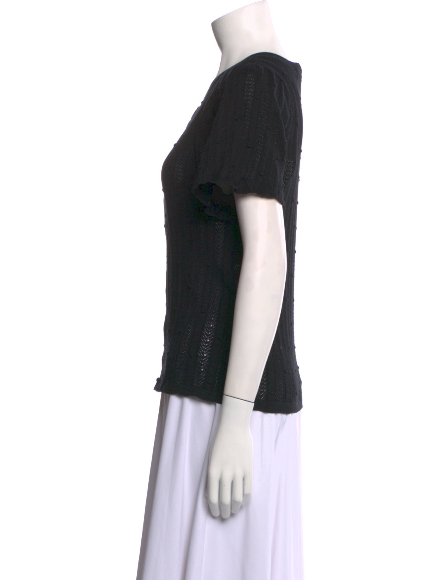 La Maille Sezane Crew Neck Short Sleeve Button-Up Top