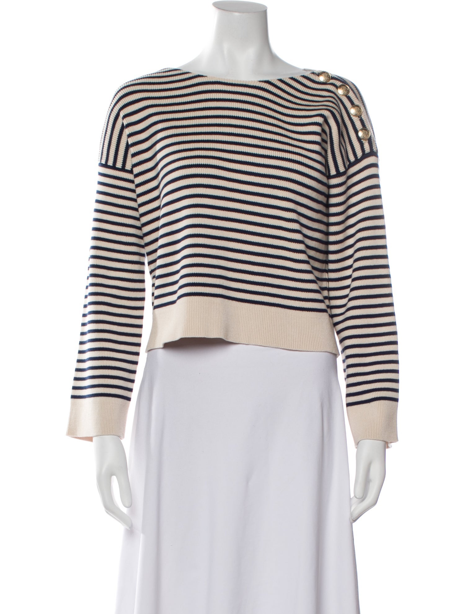 La Maille Sezane Striped Bateau Neckline Crop Top w/ Tags