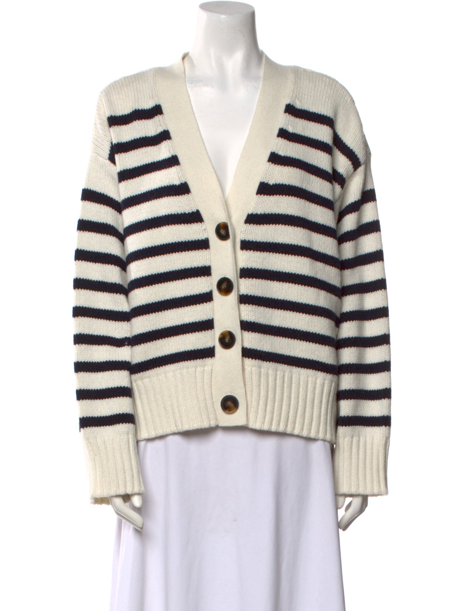 La Maille Sezane Striped V-Neck Sweater