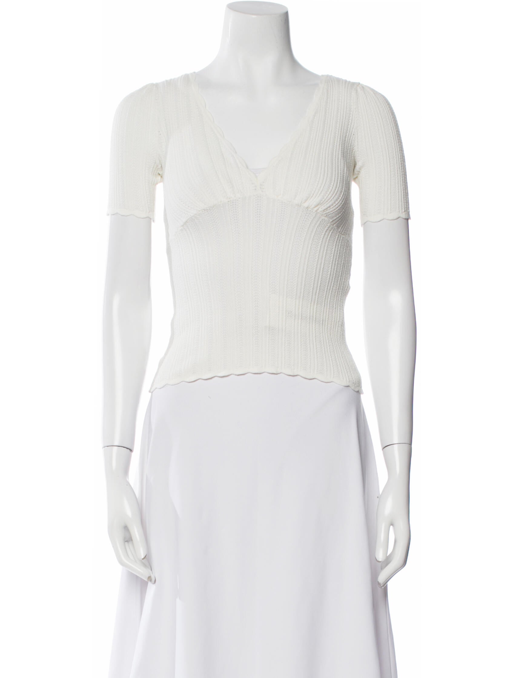 La Maille Sezane V-Neck Short Sleeve Crop Top