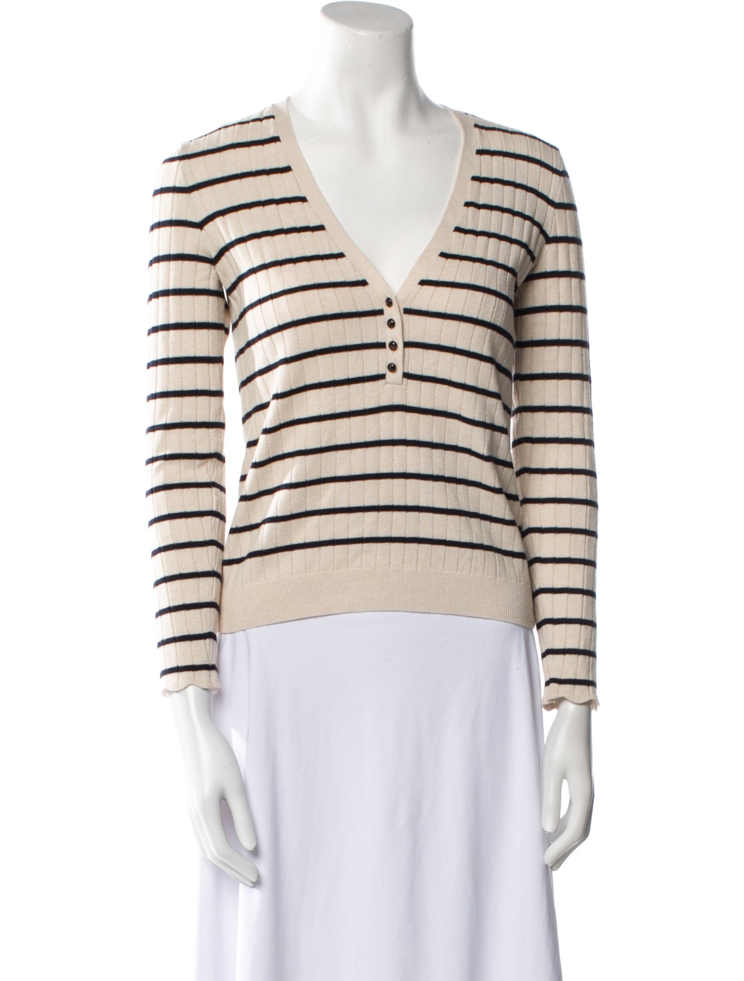 La Maille Sezane Striped V-Neck Sweater