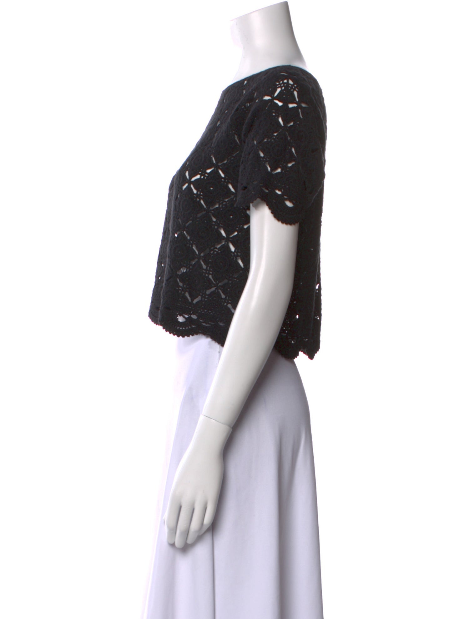 La Maille Sezane Lace Pattern Bateau Neckline Crop Top