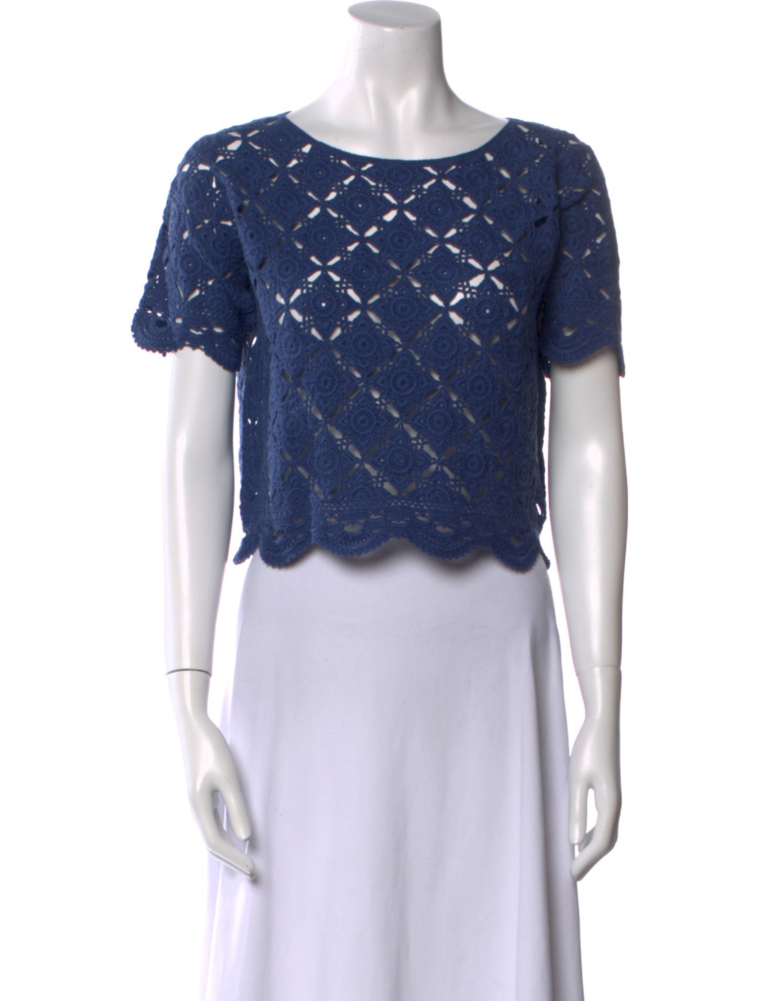 La Maille Sezane Lace Pattern Scoop Neck Crop Top