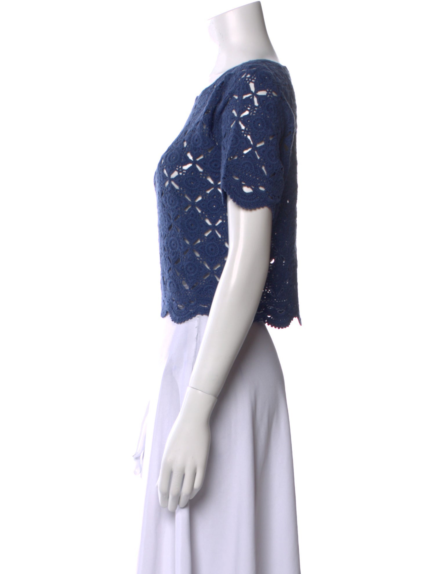 La Maille Sezane Lace Pattern Scoop Neck Crop Top