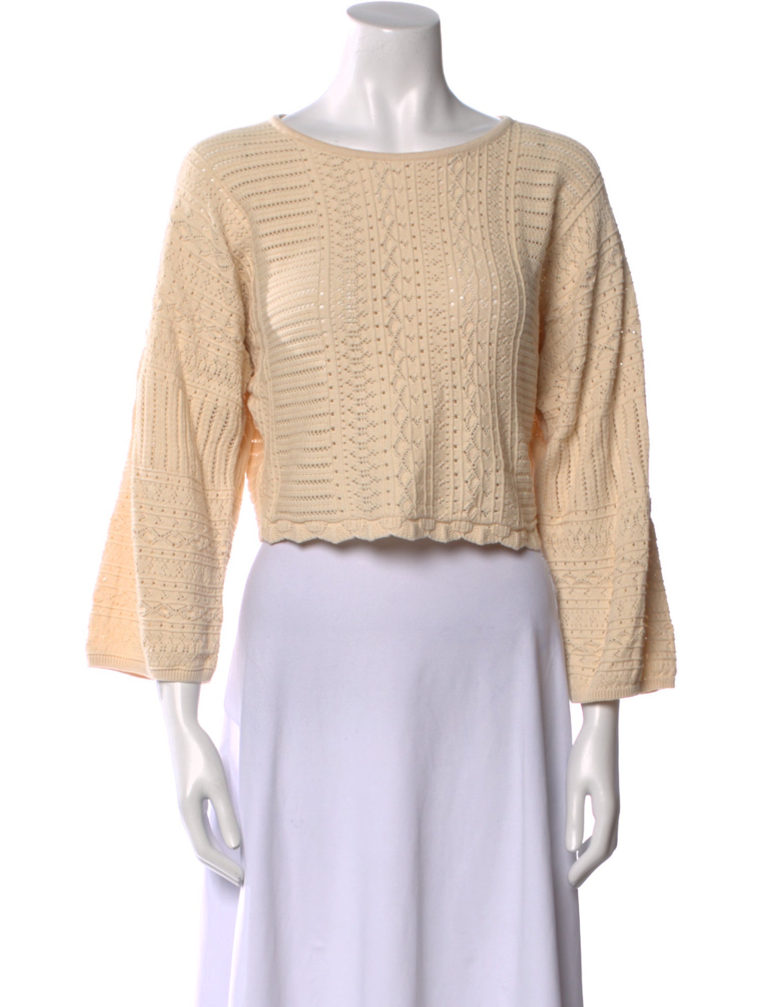 La Maille Sezane Bateau Neckline Three-Quarter Sleeve Crop Top