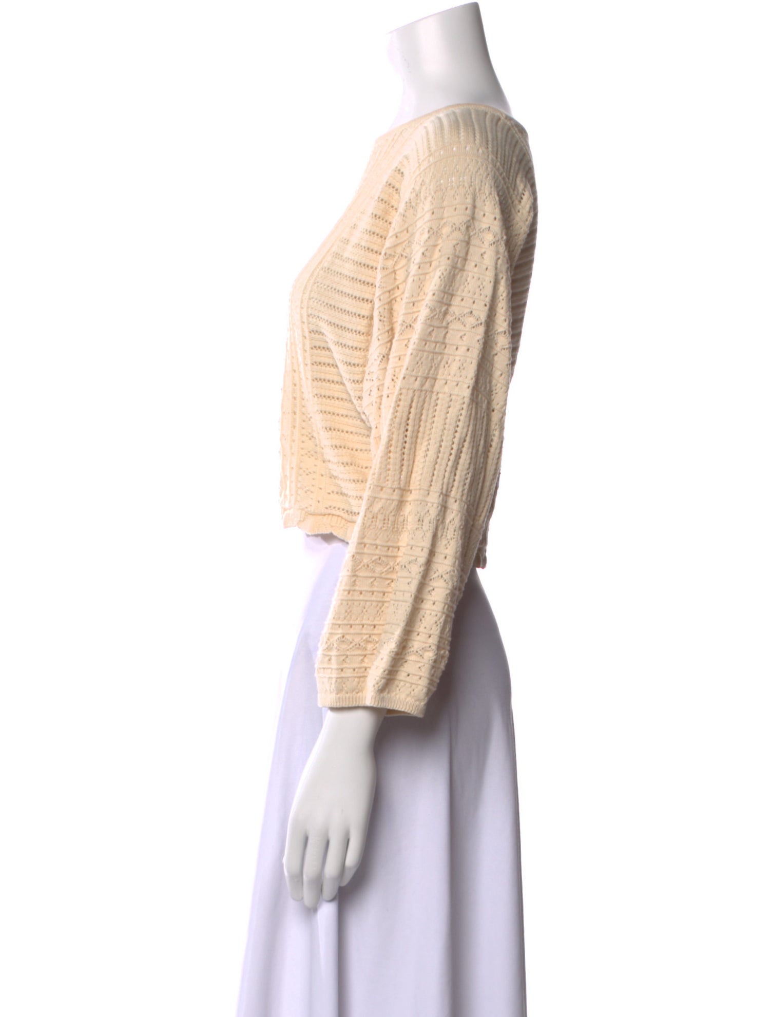 La Maille Sezane Bateau Neckline Three-Quarter Sleeve Crop Top