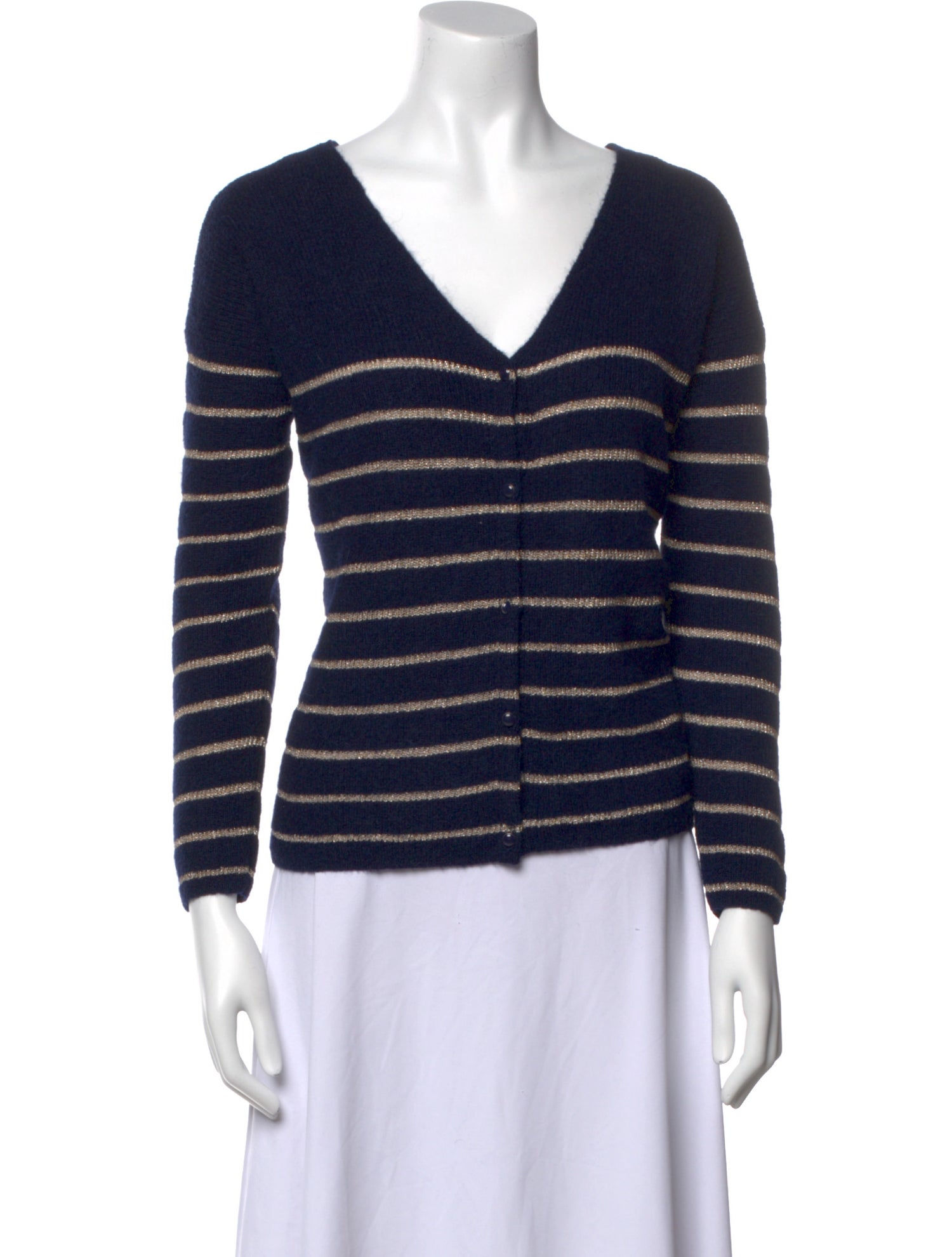 La Maille Sezane Striped V-Neck Sweater