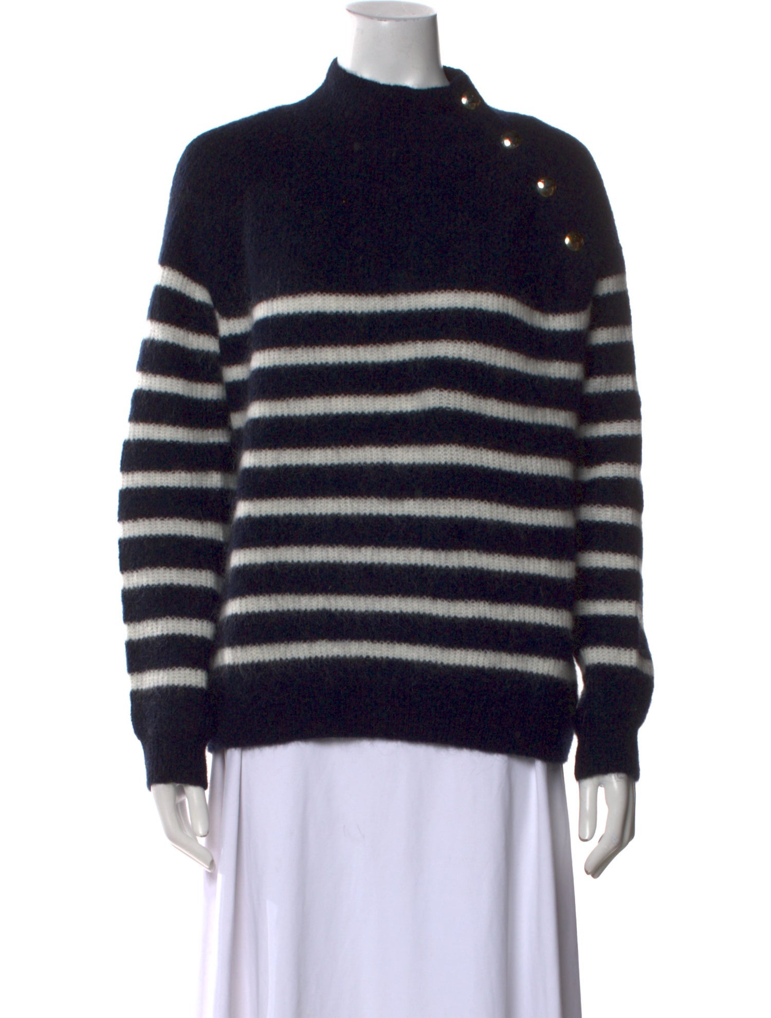 La Maille Sezane Striped Mock Neck Sweater