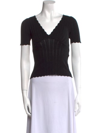 La Maille Sezane V-Neck Short Sleeve Crop Top