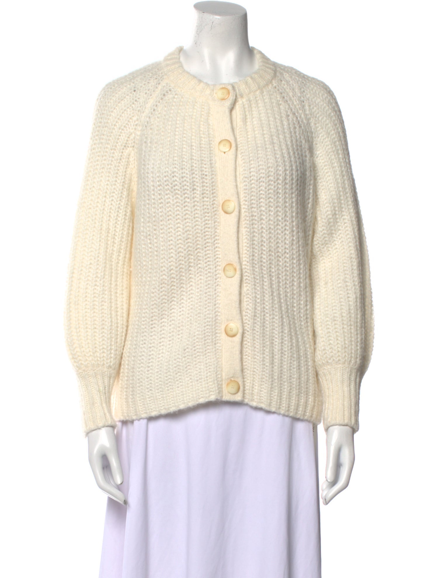 La Maille Sezane Alpaca Crew Neck Button-Up Top