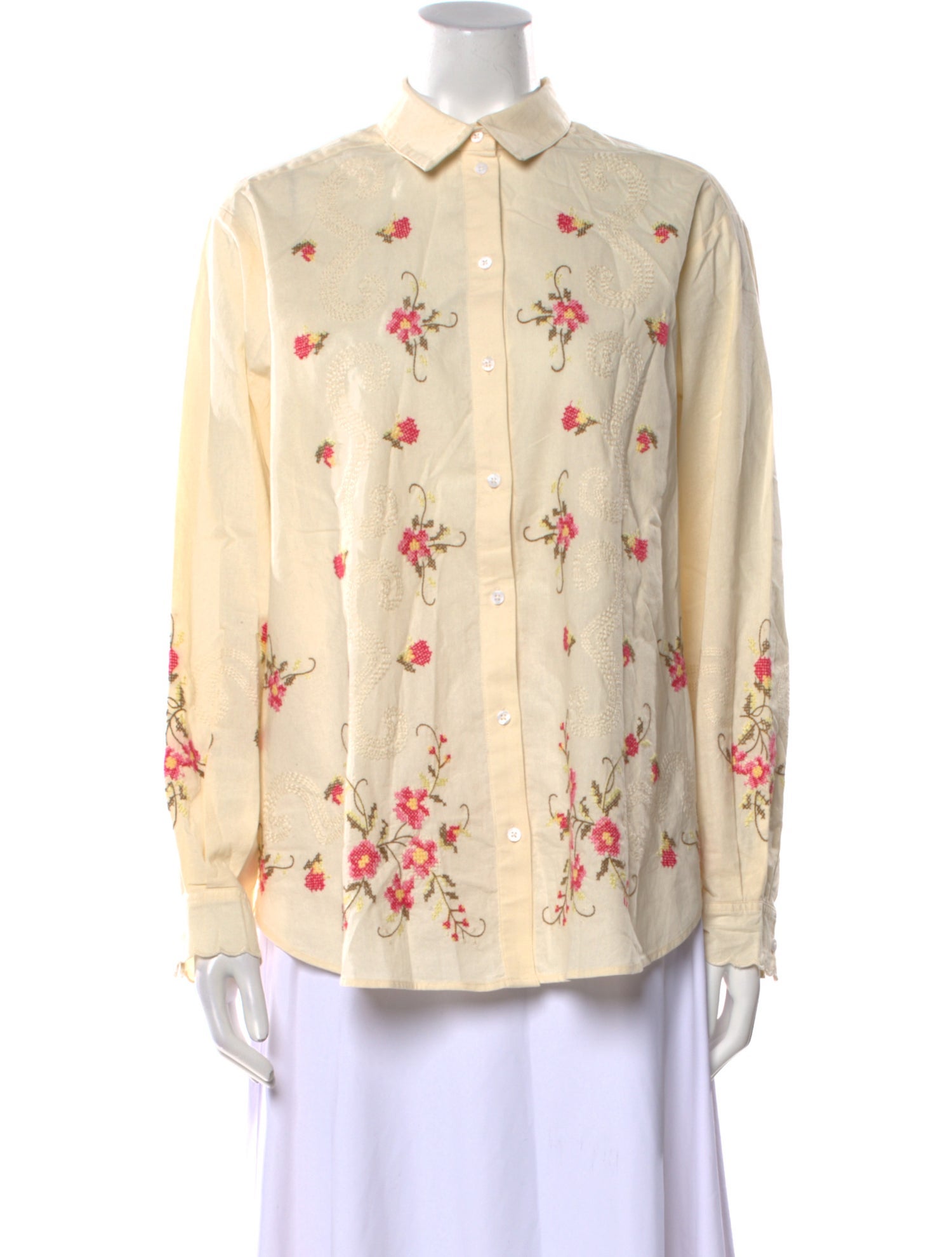 La Maille Sezane Floral Print Long Sleeve Button-Up Top