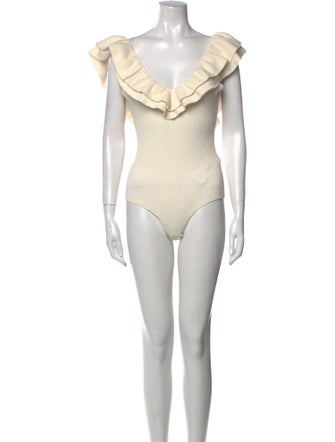 La Maille Sezane V-Neck Short Sleeve Bodysuit