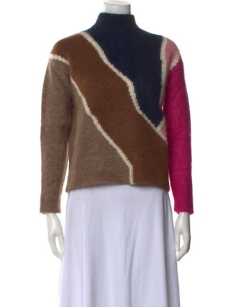 La Maille Sezane Colorblock Pattern Mock Neck Sweater