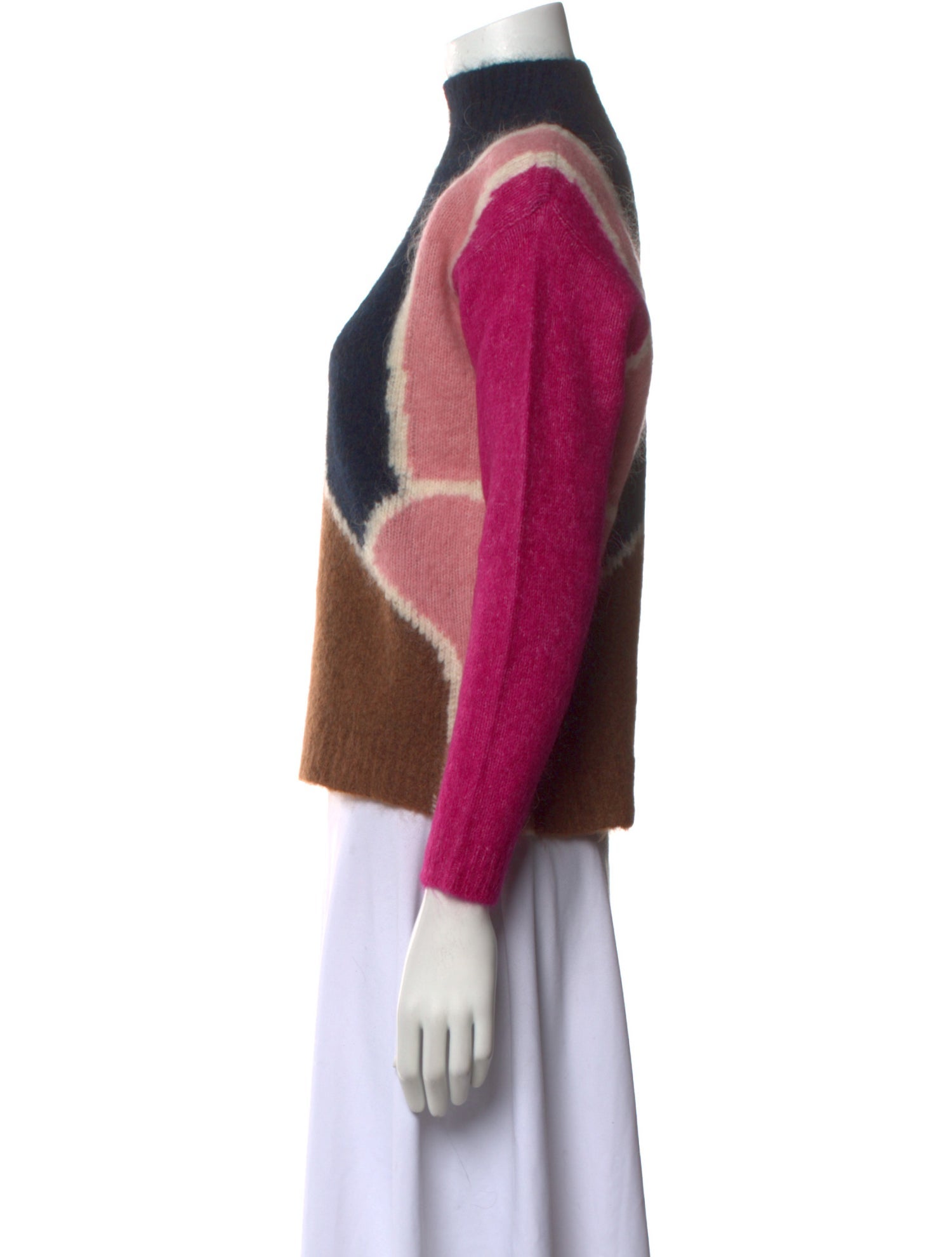 La Maille Sezane Colorblock Pattern Mock Neck Sweater