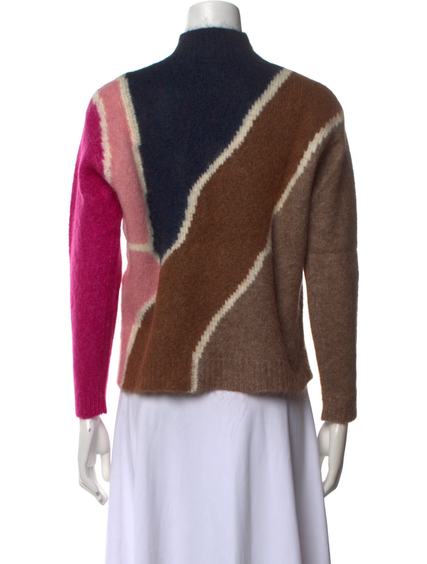 La Maille Sezane Colorblock Pattern Mock Neck Sweater