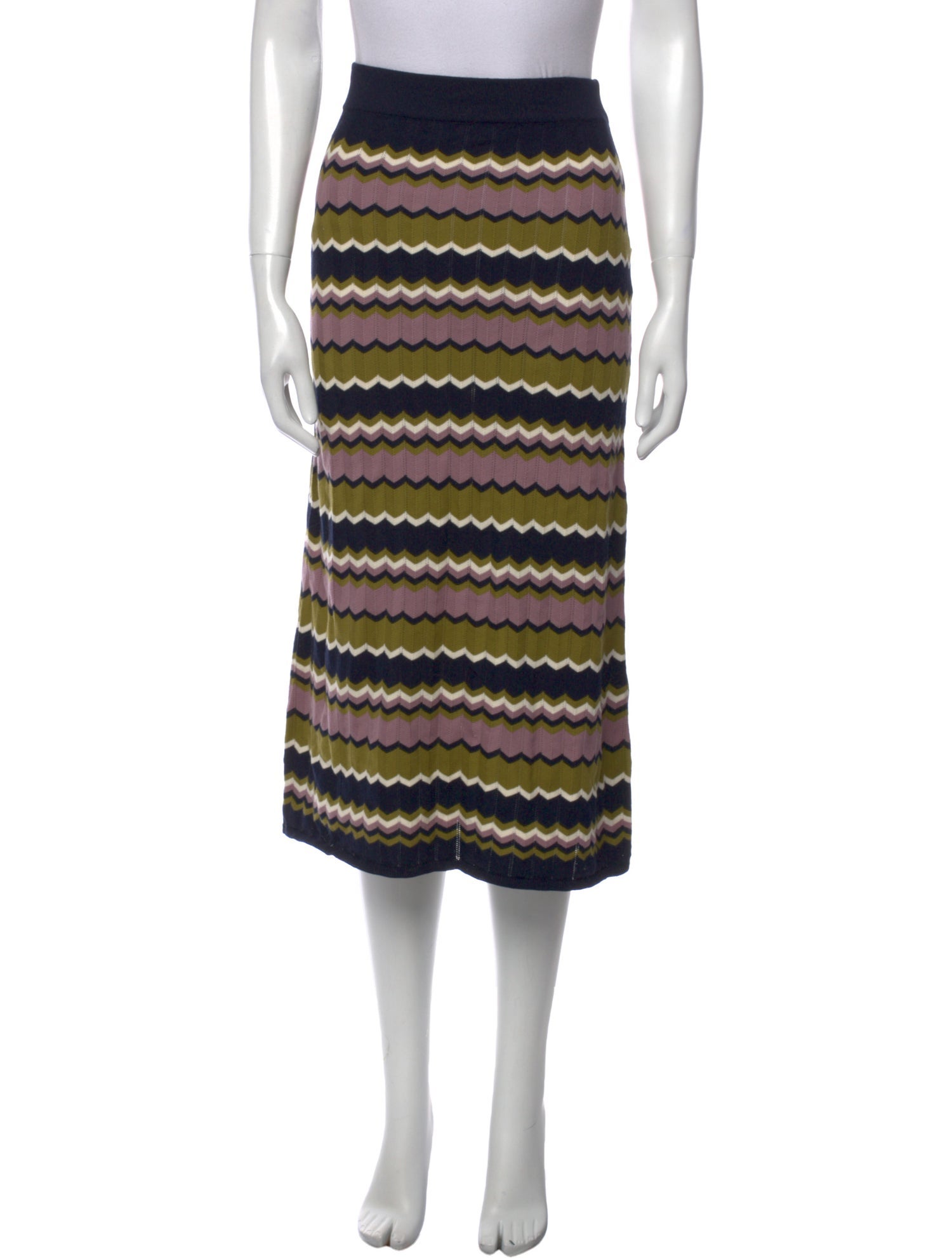 La Maille Sezane Striped Midi Length Skirt