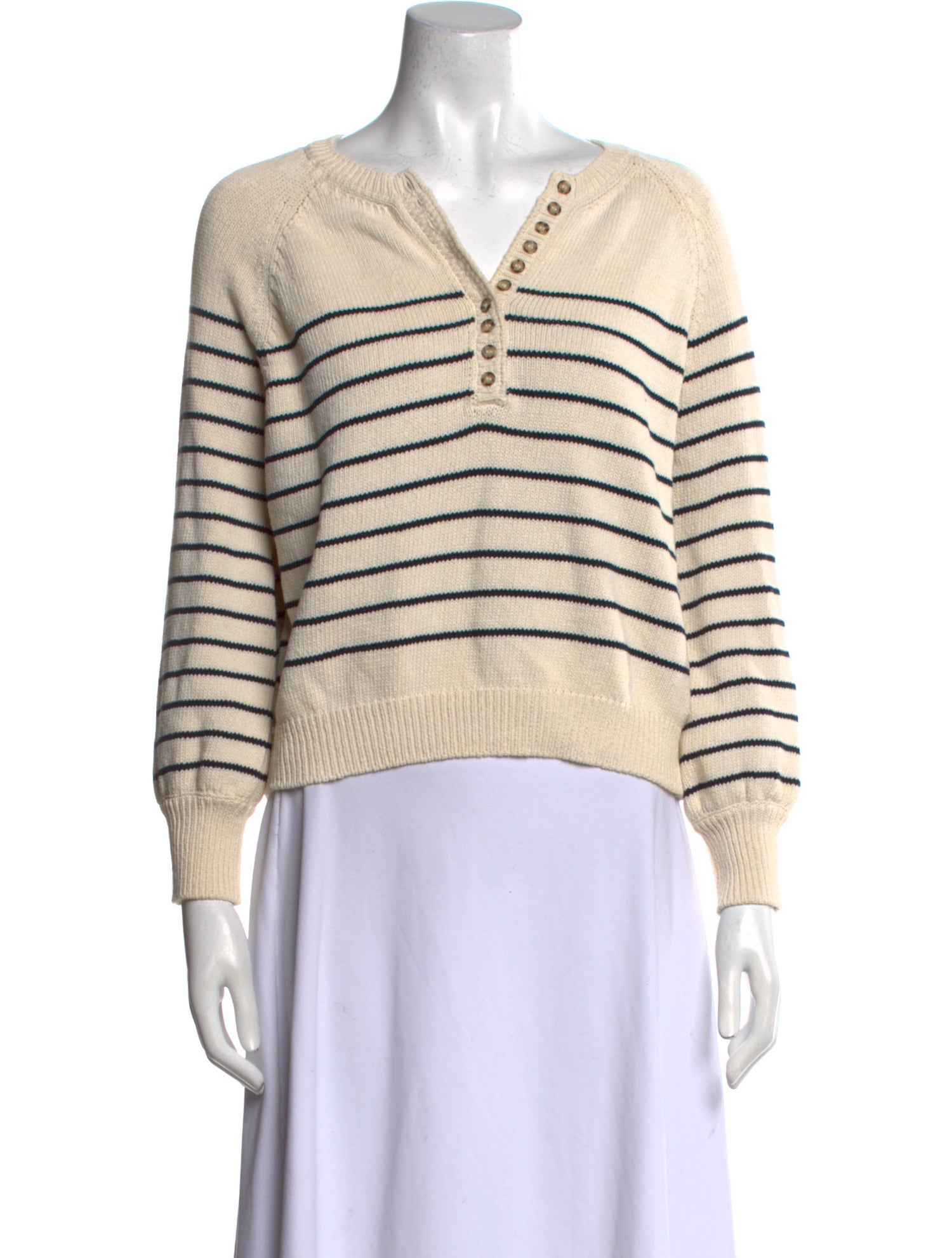 La Maille Sezane Striped V-Neck Sweater
