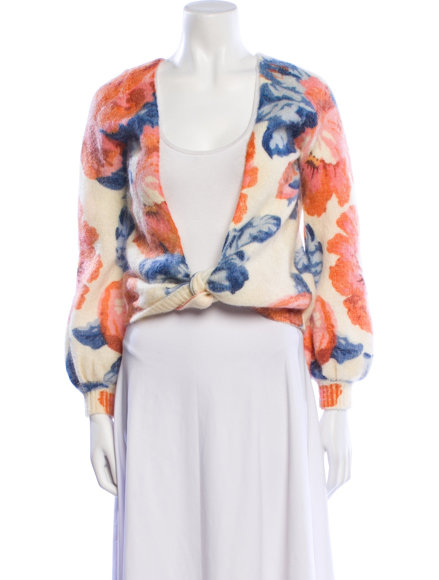 La Maille Sezane Floral Print Plunge Neckline Sweater