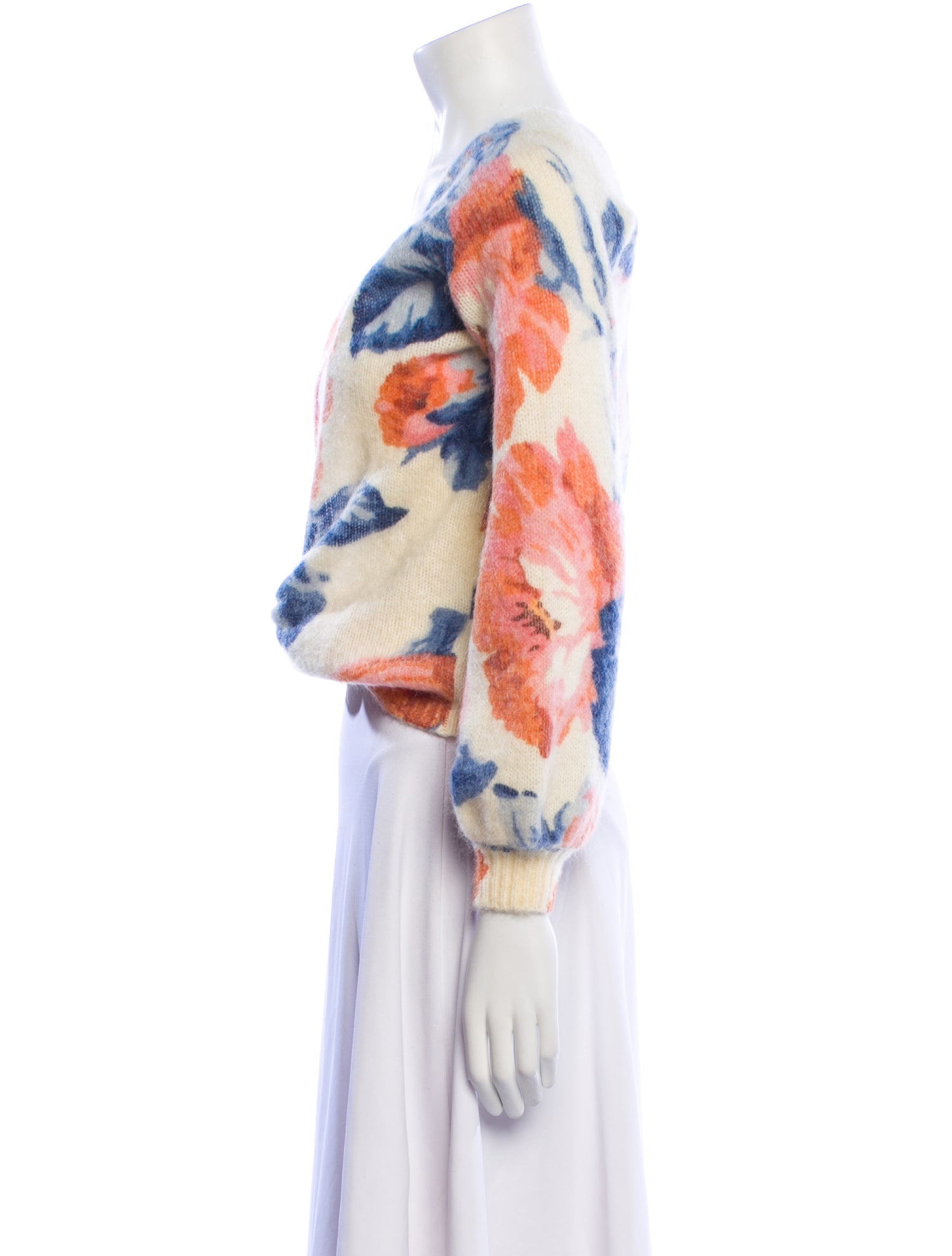 La Maille Sezane Floral Print Plunge Neckline Sweater