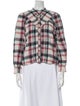 La Maille Sezane Plaid Print Mock Neck Button-Up Top
