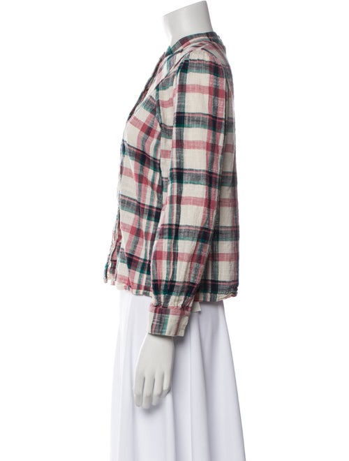 La Maille Sezane Plaid Print Mock Neck Button-Up Top