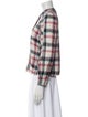 La Maille Sezane Plaid Print Mock Neck Button-Up Top