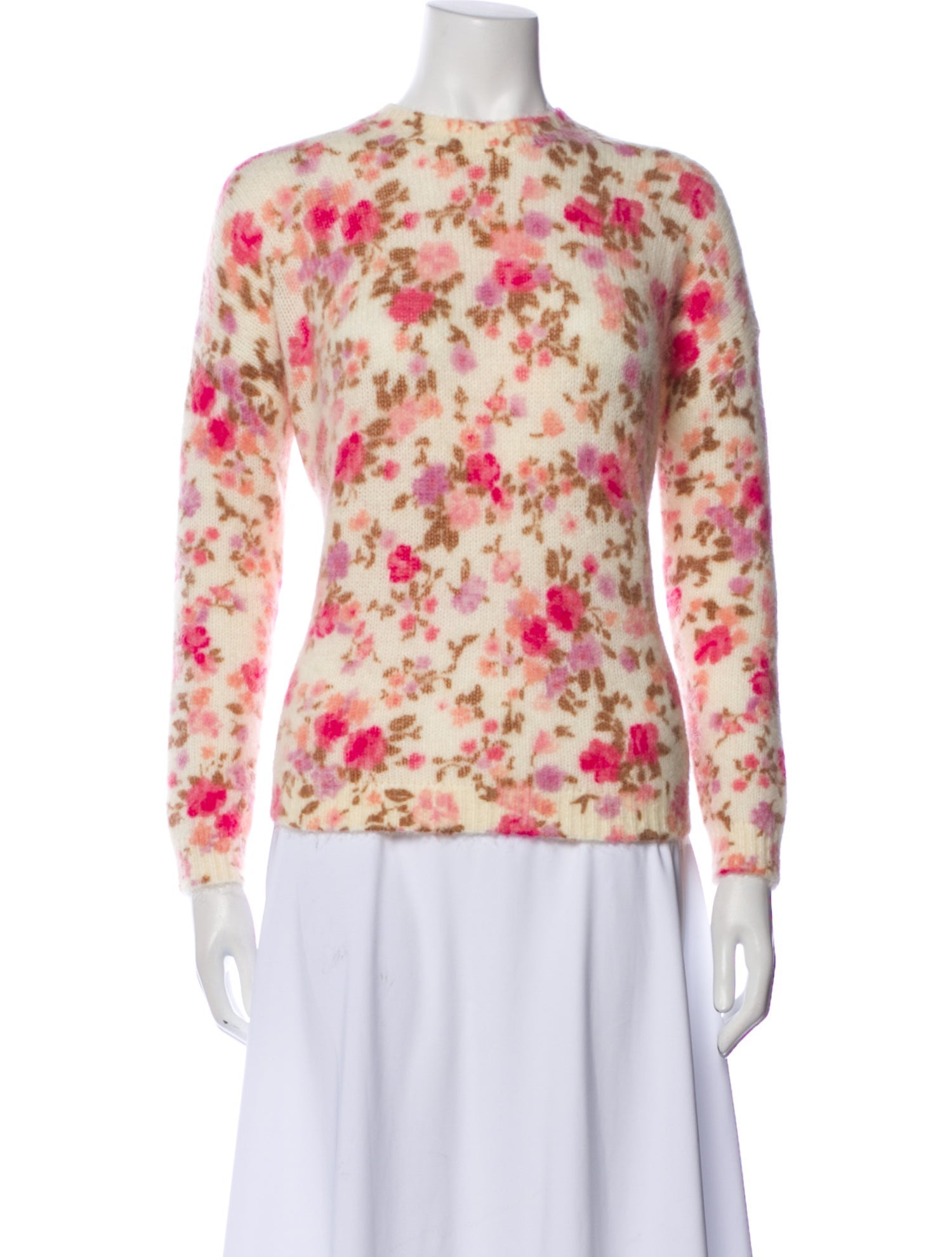 La Maille Sezane Floral Print Crew Neck Sweater