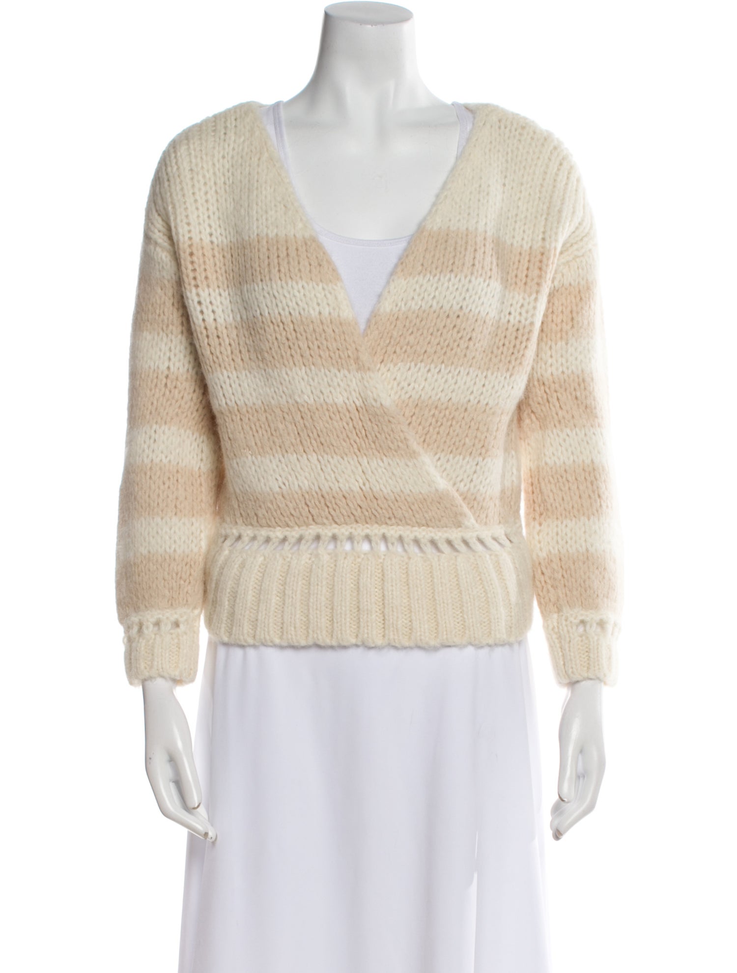 La Maille Sezane Striped V-Neck Sweater