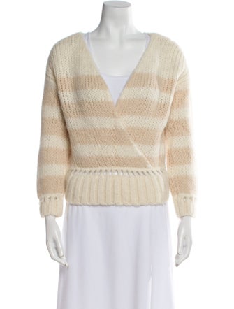 La Maille Sezane Striped V-Neck Sweater