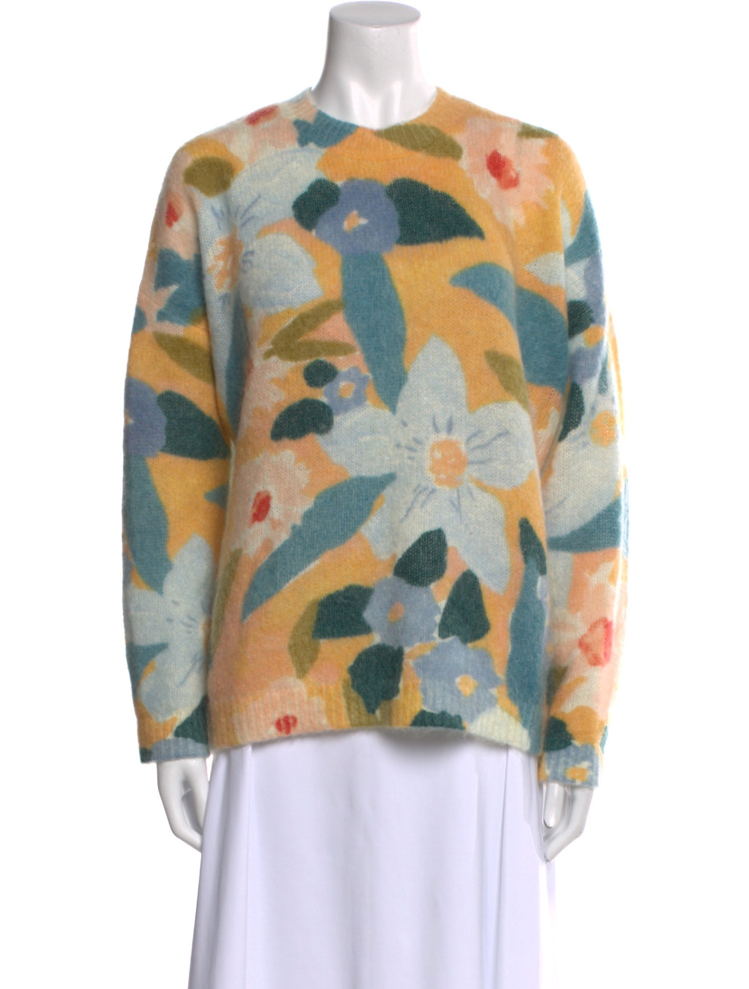 La Maille Sezane Floral Print Crew Neck Sweater