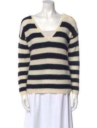 La Maille Sezane Striped V-Neck Sweater