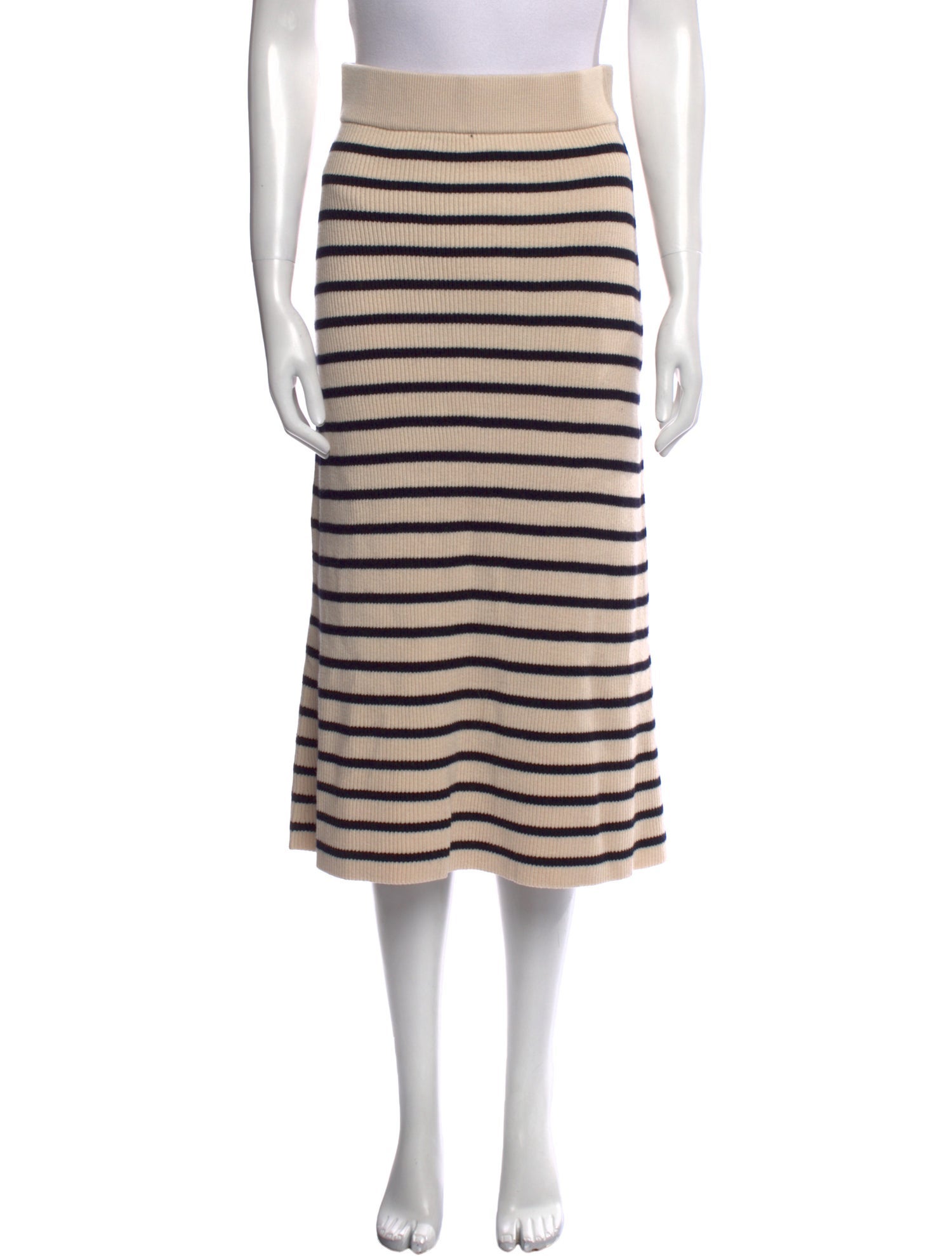 La Maille Sezane Striped Midi Length Skirt