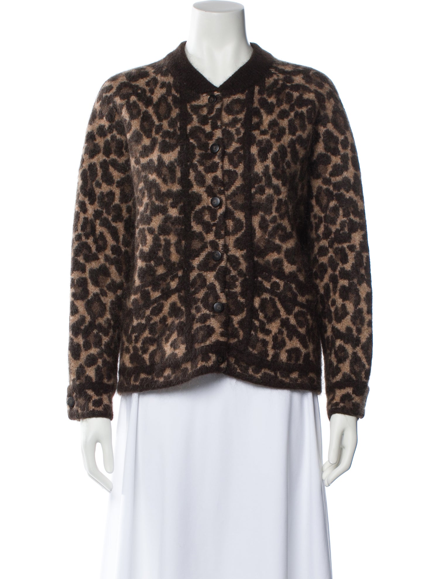 La Maille Sezane Animal Print V-Neck Sweater