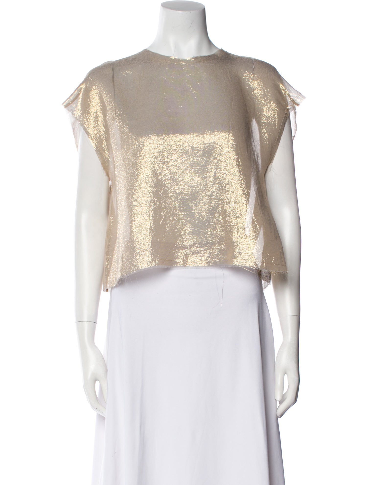 Louiza Babouryan Crew Neck Short Sleeve Crop Top