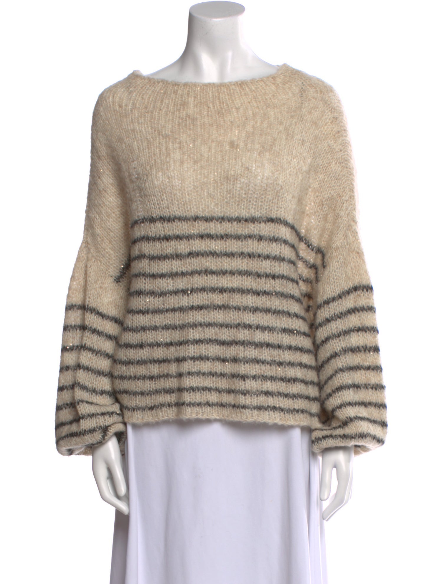 Louiza Babouryan Striped Bateau Neckline Sweater