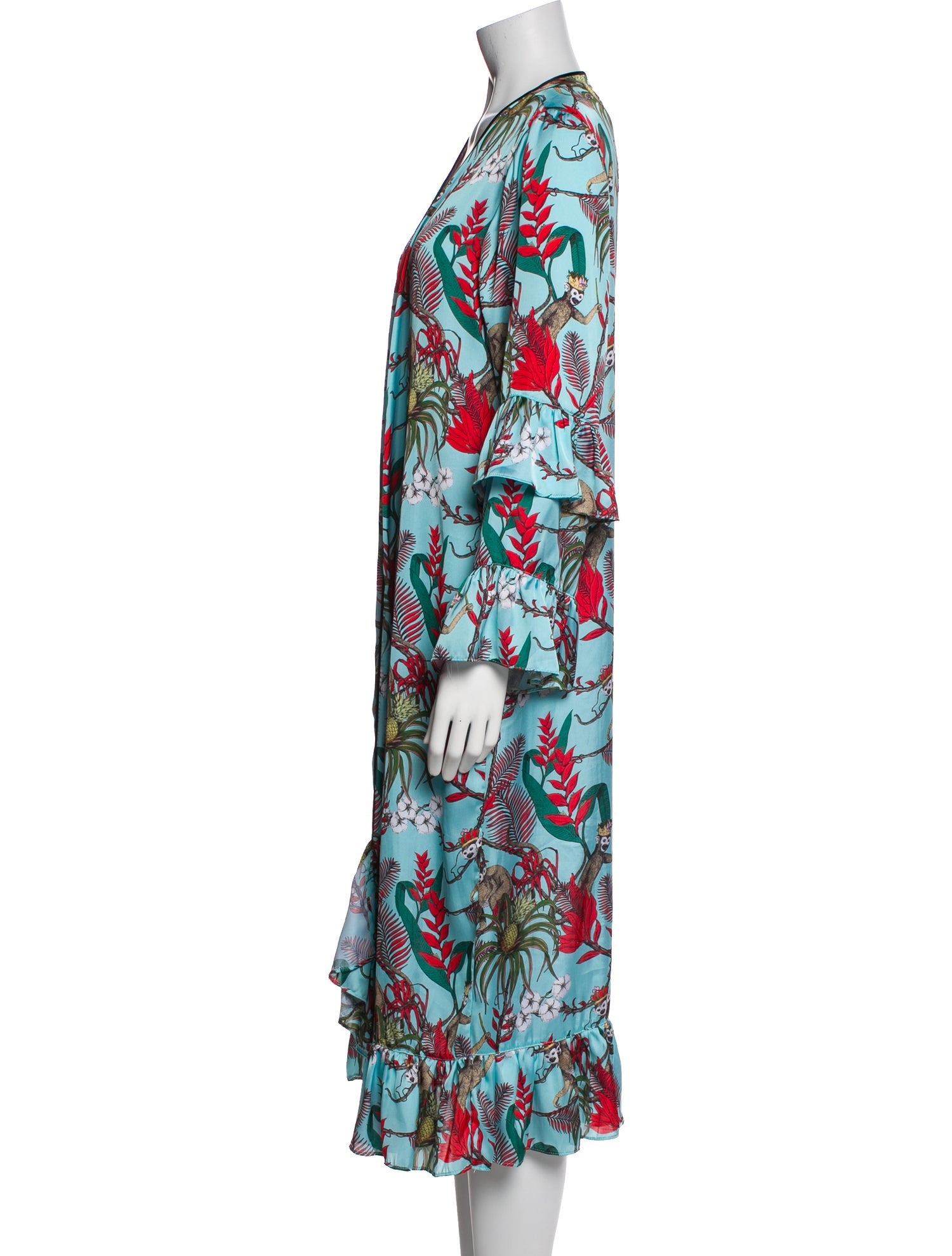 LoboRosa Printed Ruffle Embellishment Robe