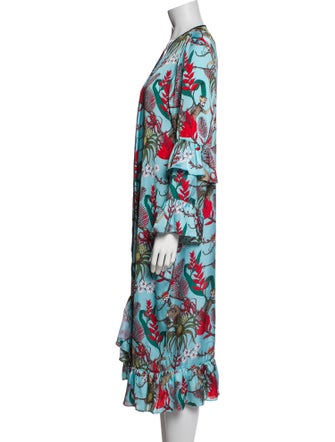 LoboRosa Printed Ruffle Embellishment Robe