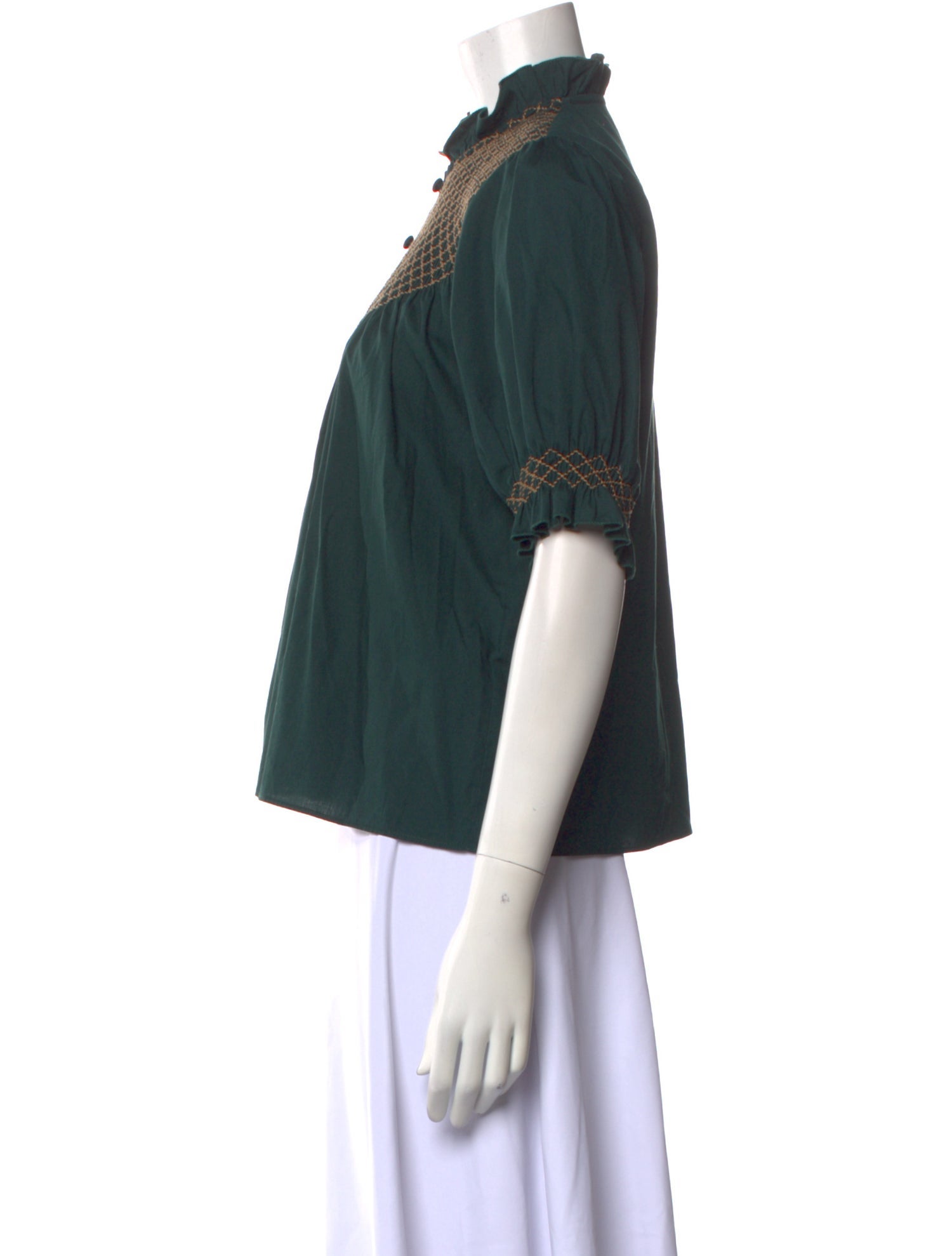 Loretta Caponi Three-Quarter Sleeve Button-Up Top