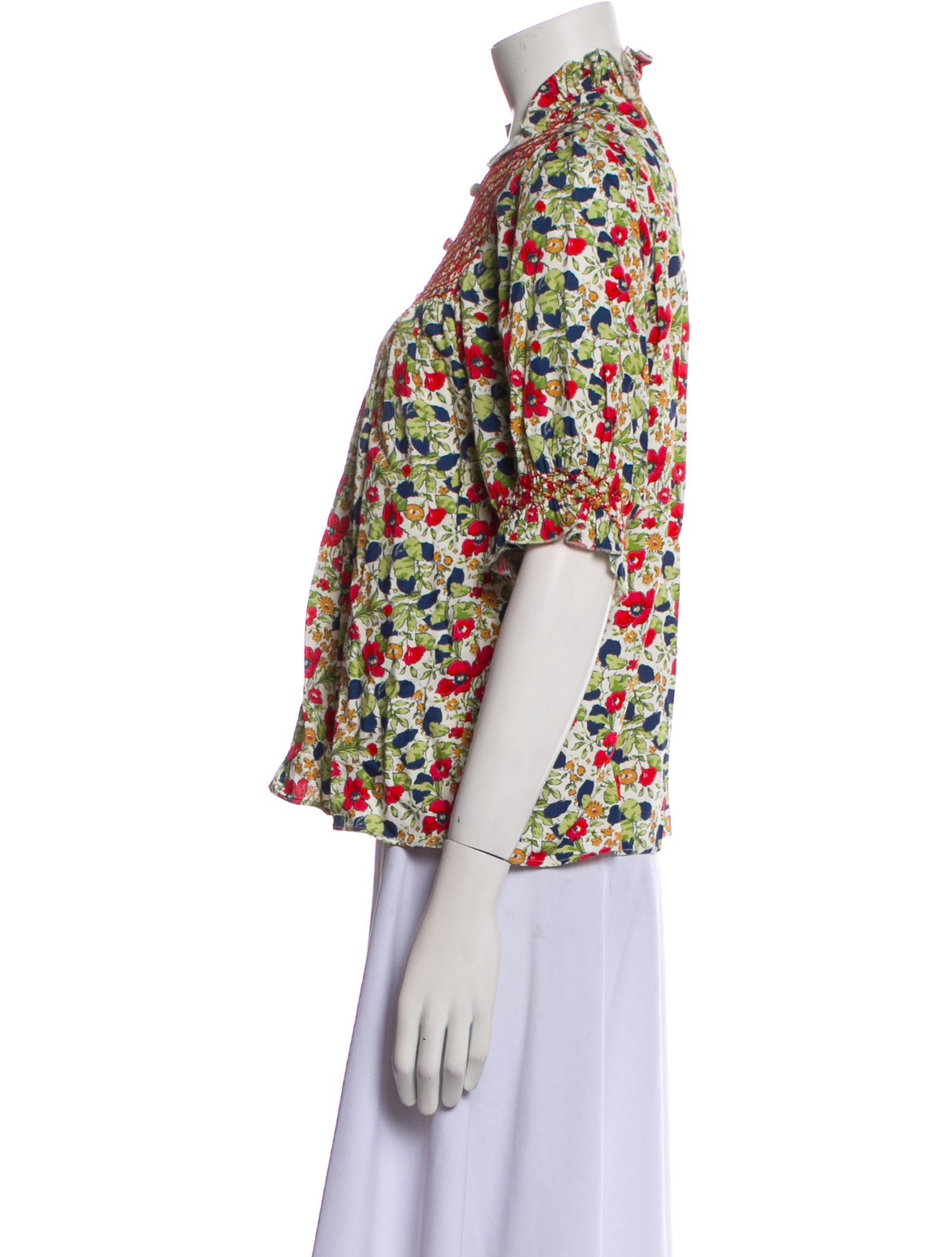Loretta Caponi Floral Print Mock Neck Blouse