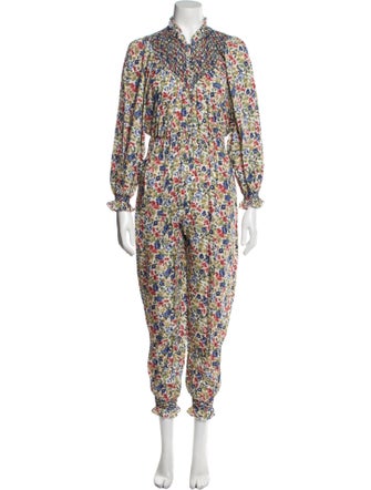 Loretta Caponi Floral Print Mock Neck Jumpsuit